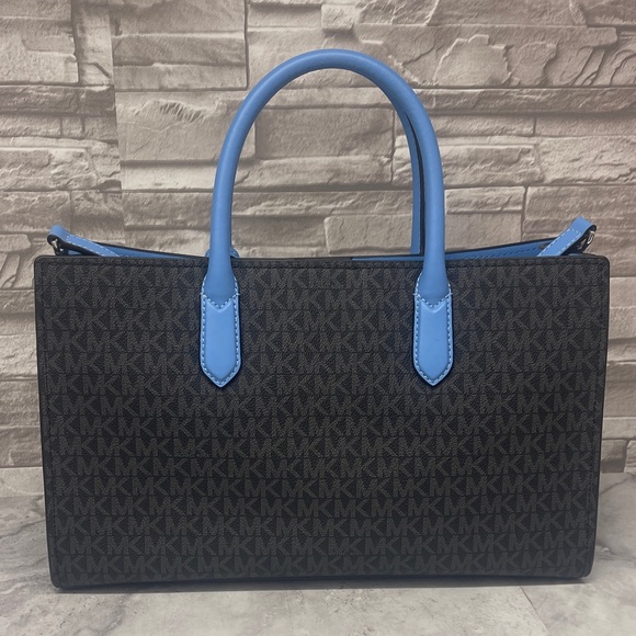 Michael Kors Scarlett Med Satchel & Matching Wallet Set Black/Sth Pacific Blue - Picture 3 of 14